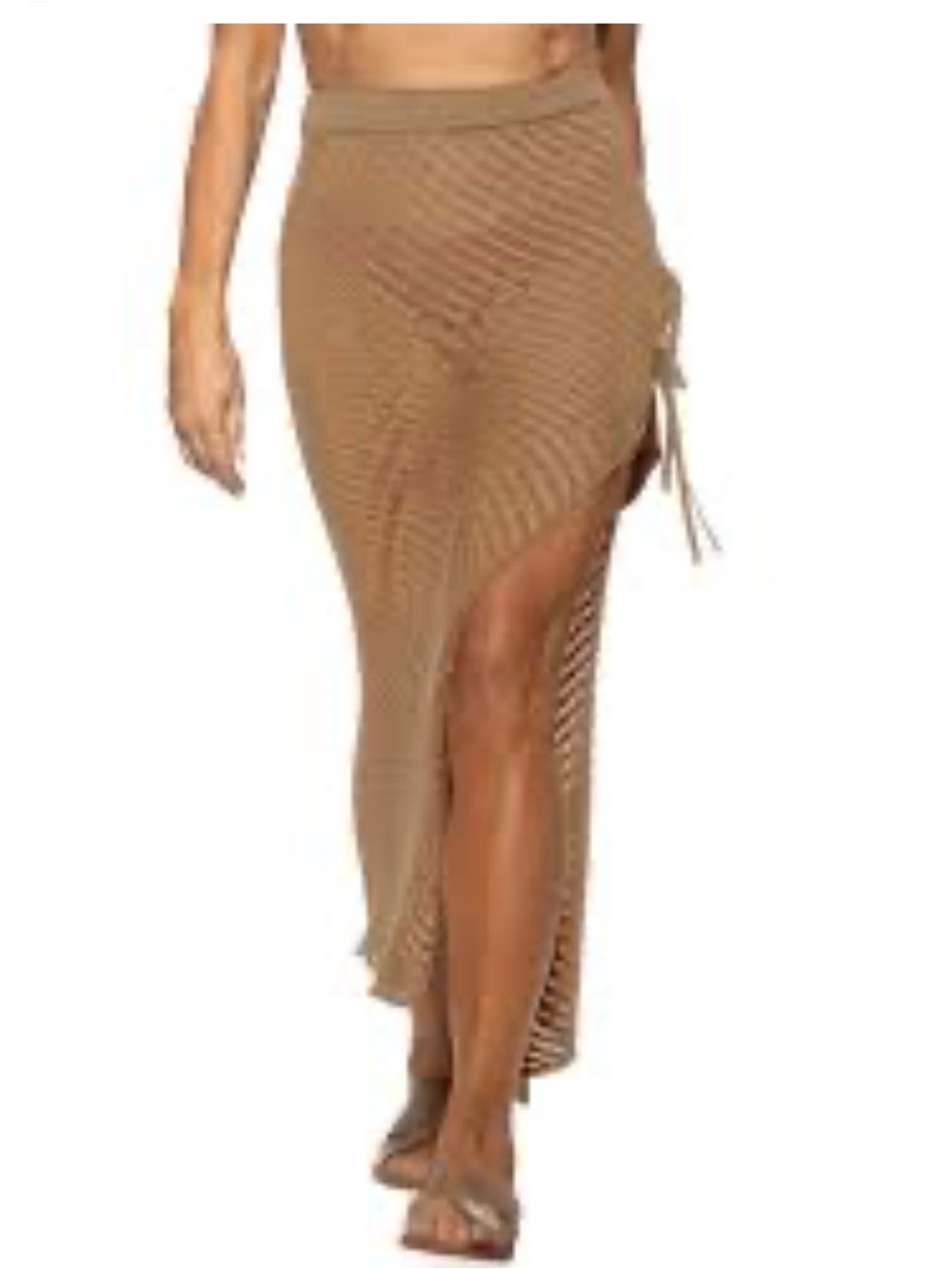 Vacation must! Tan Cover Up-Knit Midi Skirt with Side Lace-Up